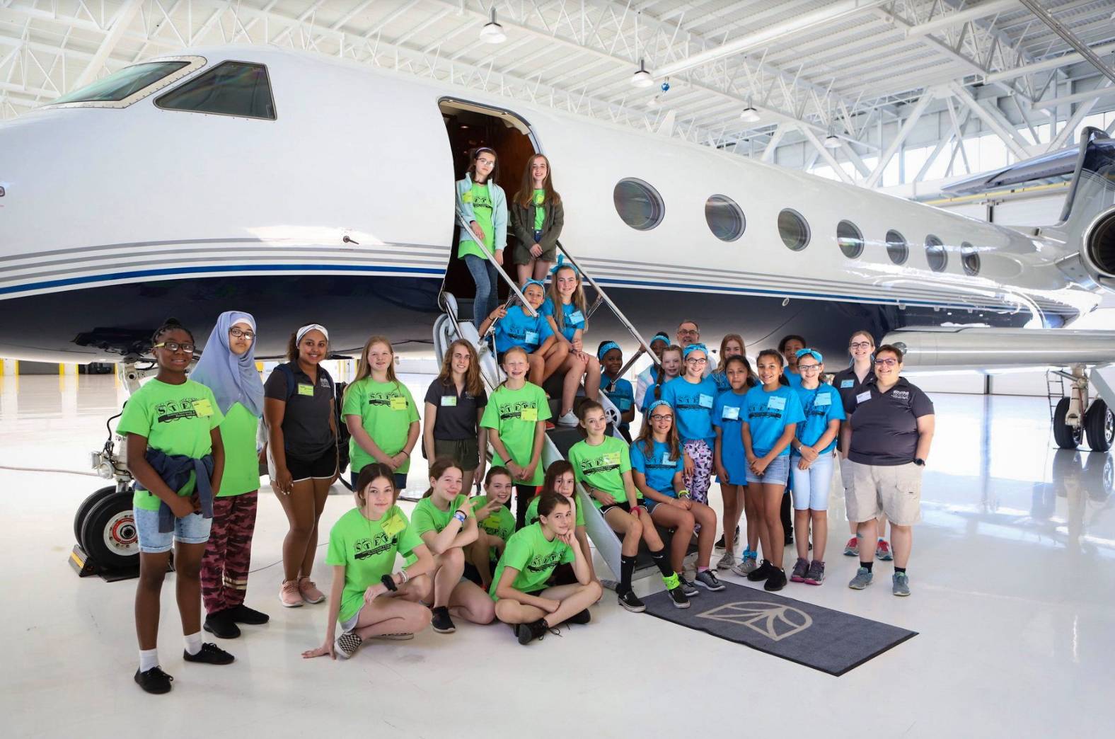 Students touring an aircraft